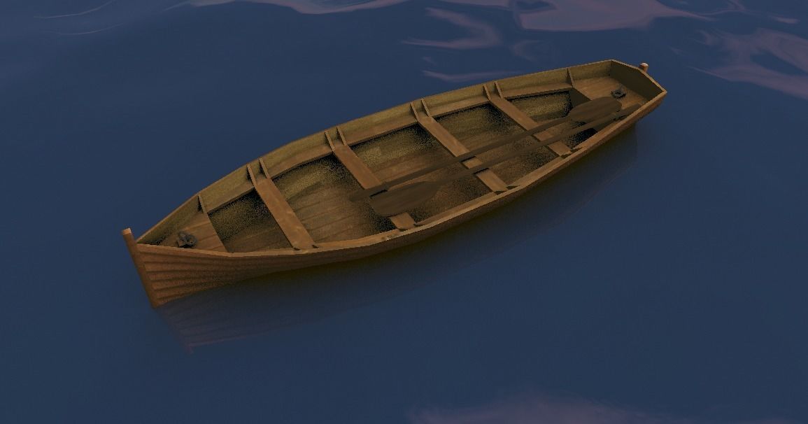 Rowboat wooden boat Low-poly 3D model_31