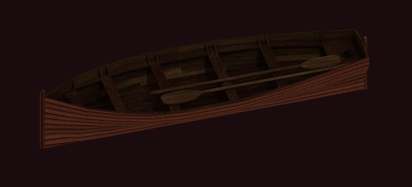 Rowboat wooden boat Low-poly 3D model_16