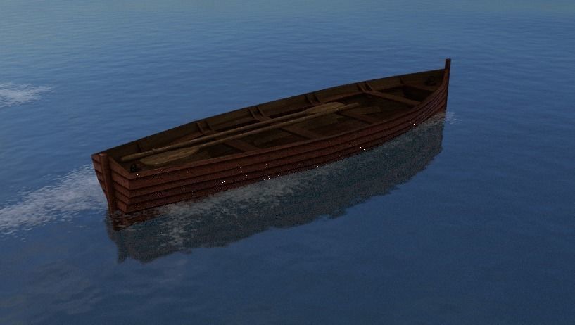 Rowboat wooden boat Low-poly 3D model_7