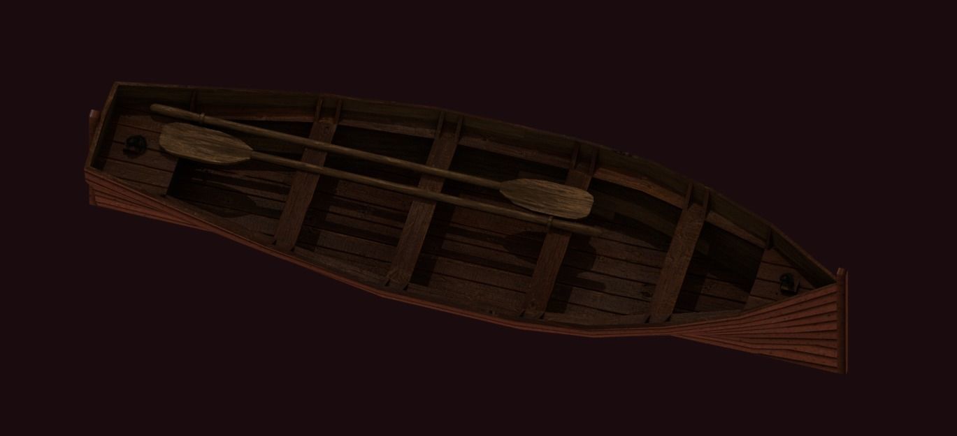 Rowboat wooden boat Low-poly 3D model_22