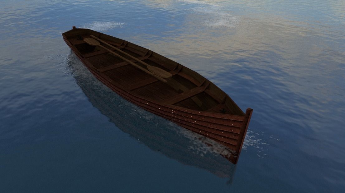 Rowboat wooden boat Low-poly 3D model_9