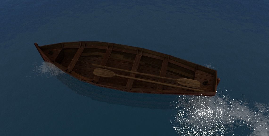 Rowboat wooden boat Low-poly 3D model_4