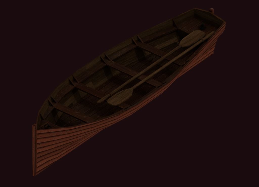 Rowboat wooden boat Low-poly 3D model_15