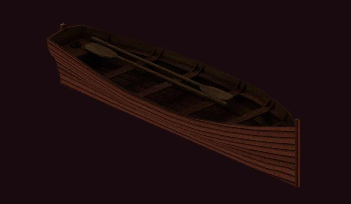 Rowboat wooden boat Low-poly 3D model_23