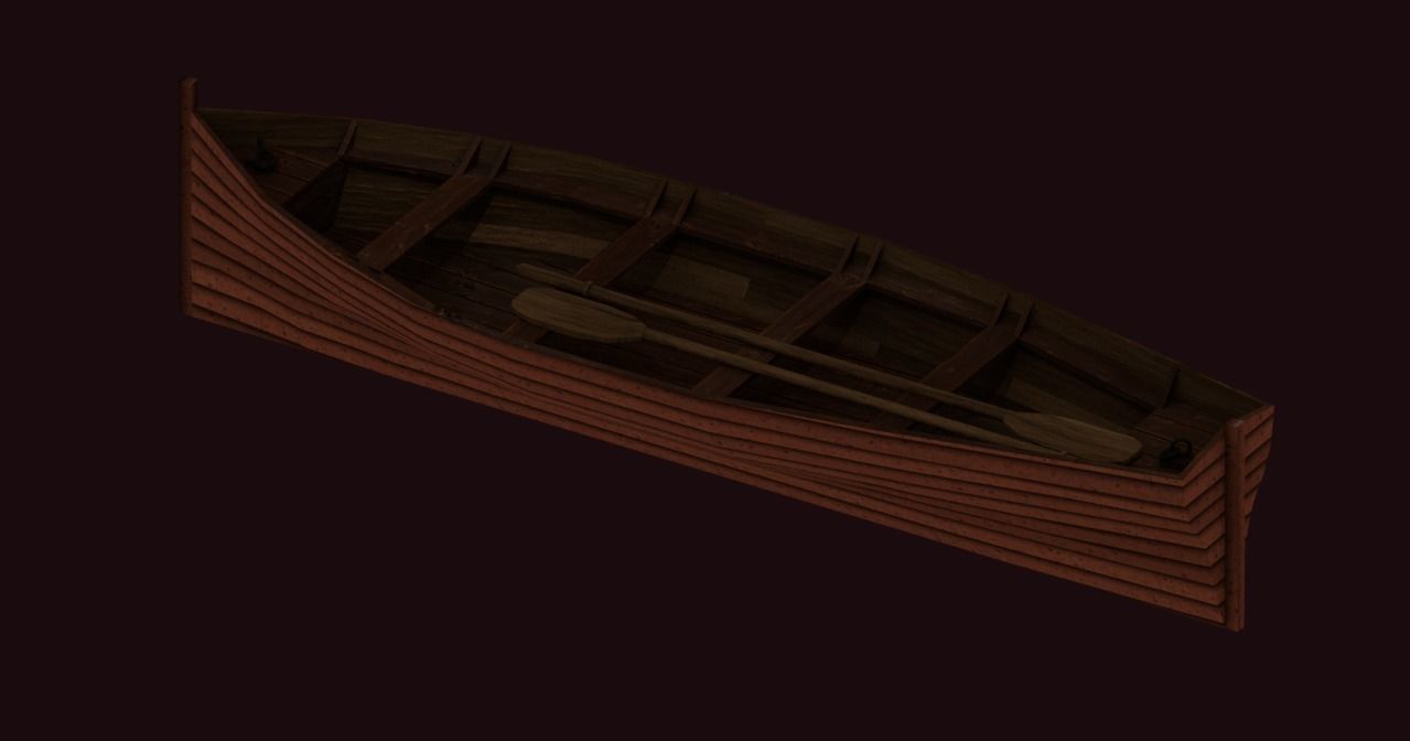 Rowboat wooden boat Low-poly 3D model_17