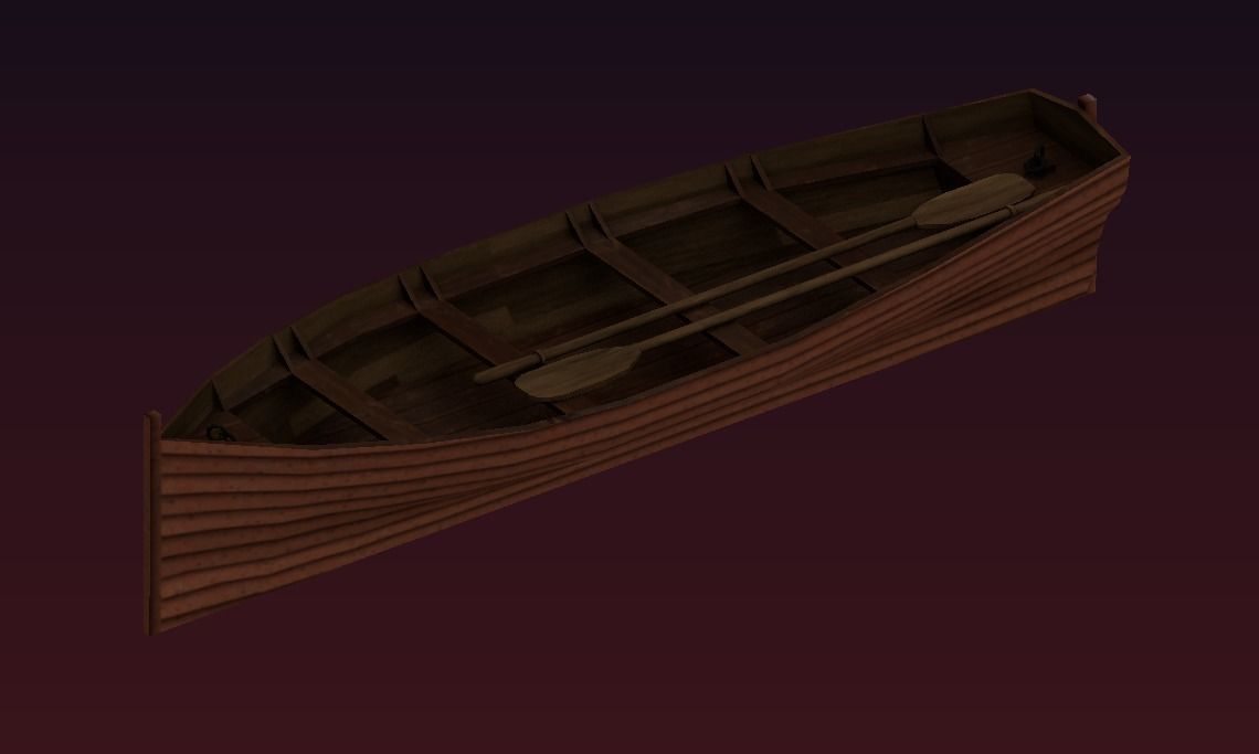Rowboat wooden boat Low-poly 3D model_14