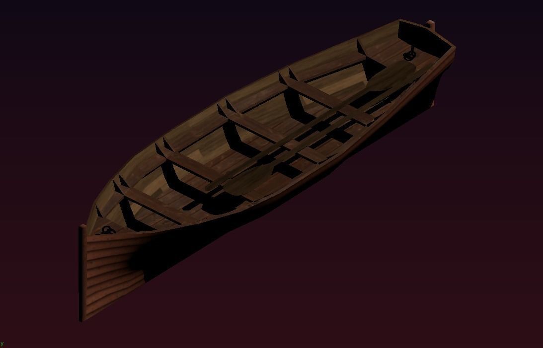 Rowboat wooden boat Low-poly 3D model_13