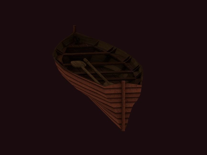 Rowboat wooden boat Low-poly 3D model_19