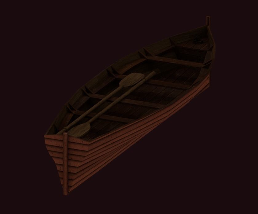 Rowboat wooden boat Low-poly 3D model_20