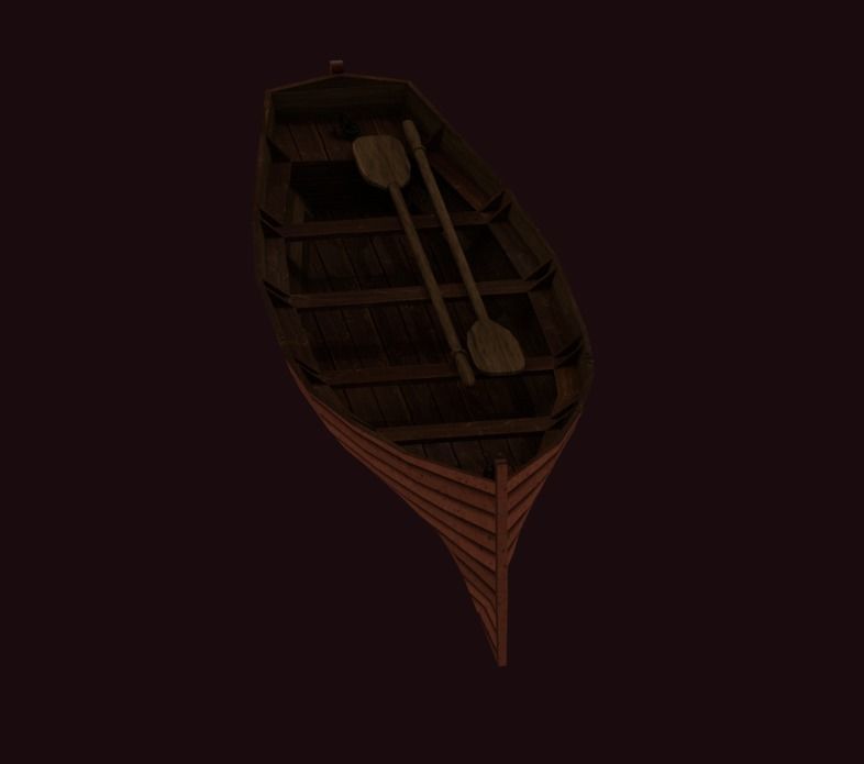 Rowboat wooden boat Low-poly 3D model_24