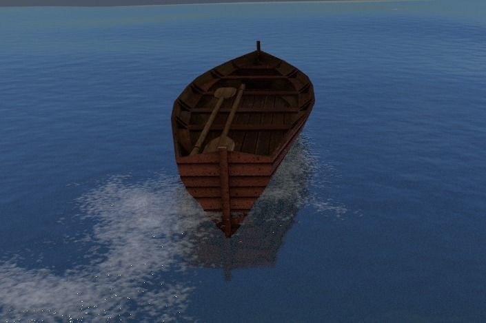 Rowboat wooden boat Low-poly 3D model_6
