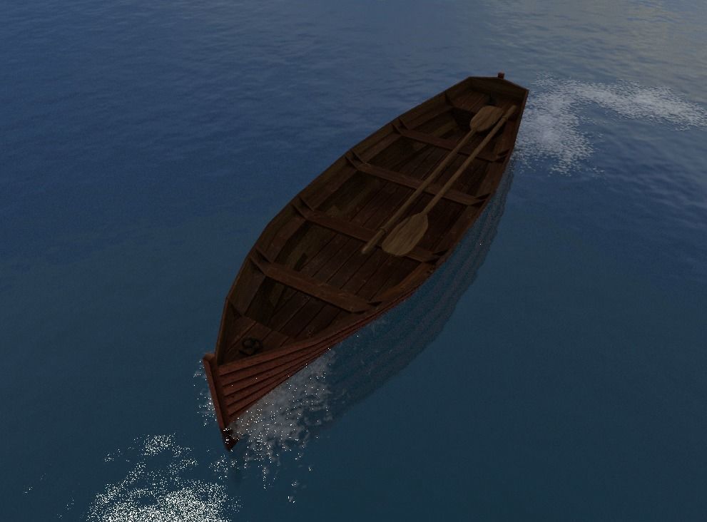 Rowboat wooden boat Low-poly 3D model_1