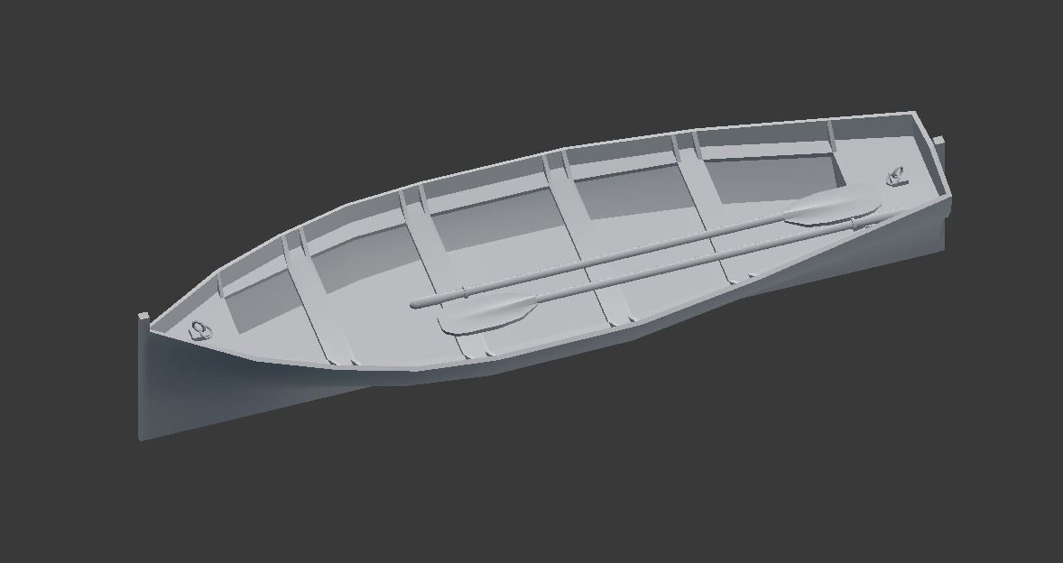 Rowboat wooden boat Low-poly 3D model_28