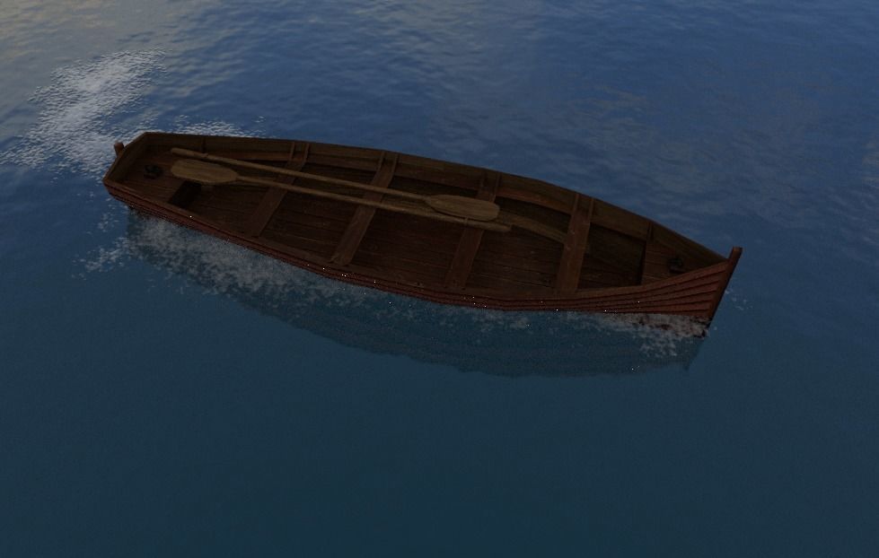 Rowboat wooden boat Low-poly 3D model_8