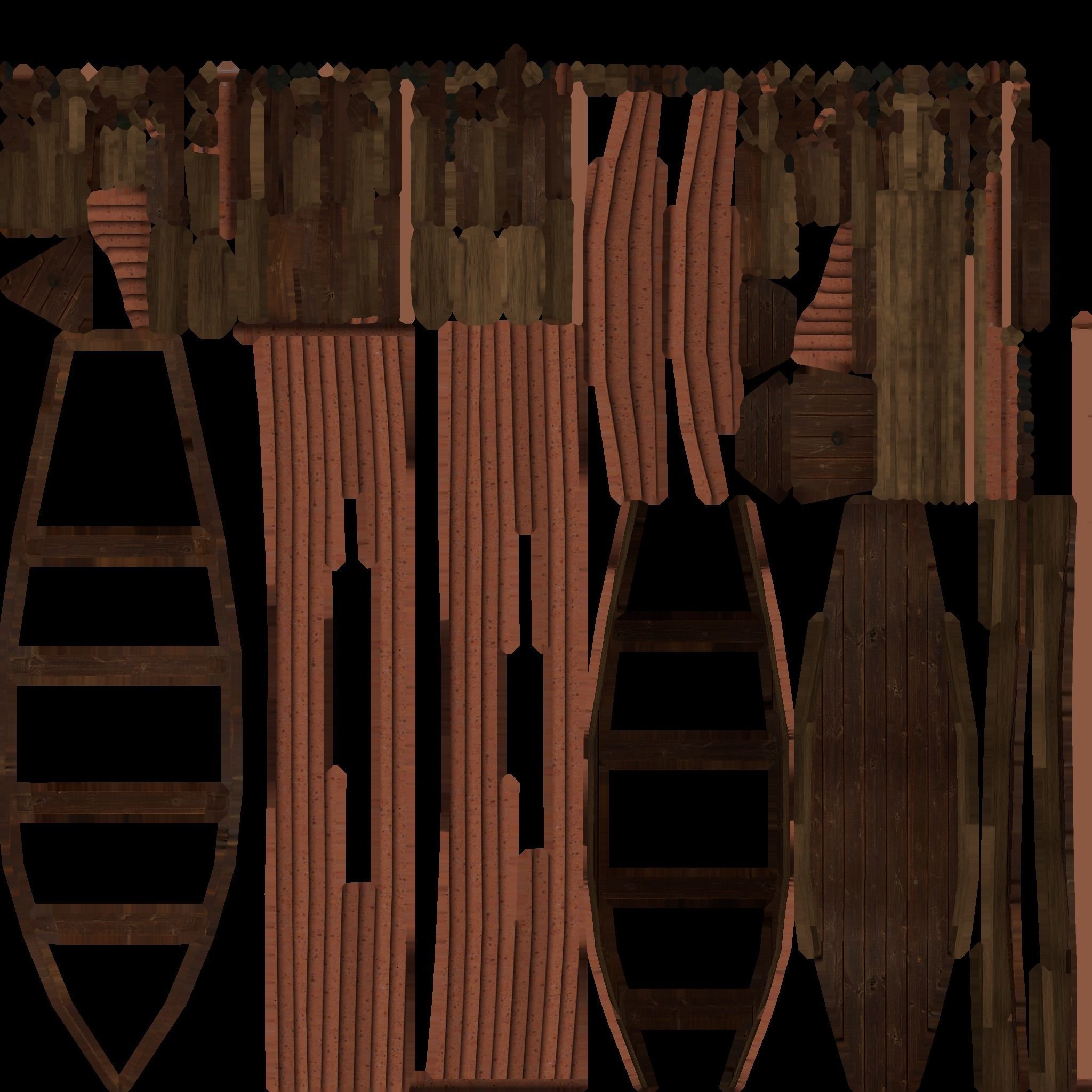 Rowboat wooden boat Low-poly 3D model_33