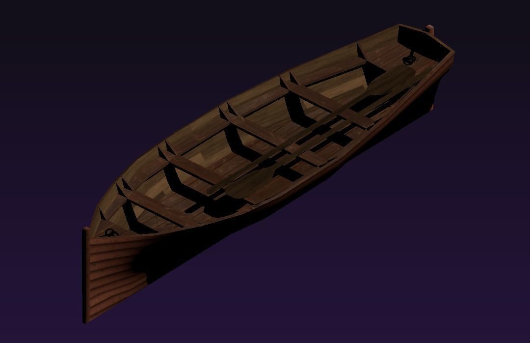 Rowboat wooden boat Low-poly 3D model_12