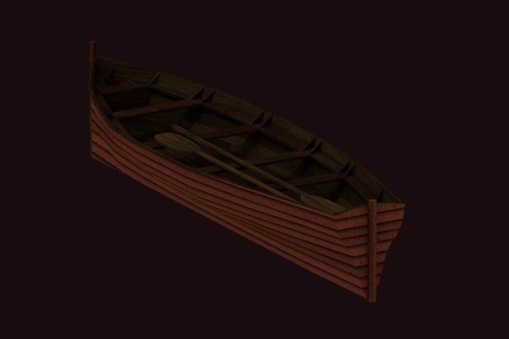 Rowboat wooden boat Low-poly 3D model_18