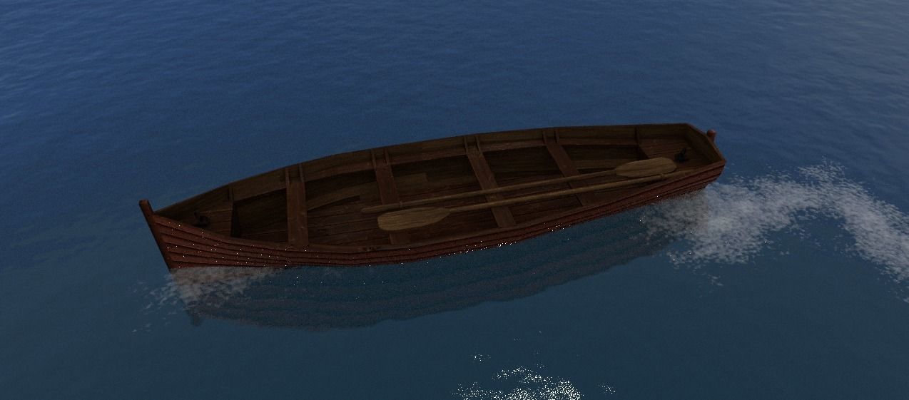 Rowboat wooden boat Low-poly 3D model_3