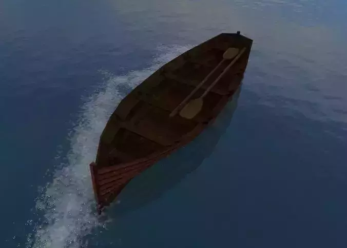 Rowboat wooden boat Low-poly 3D model