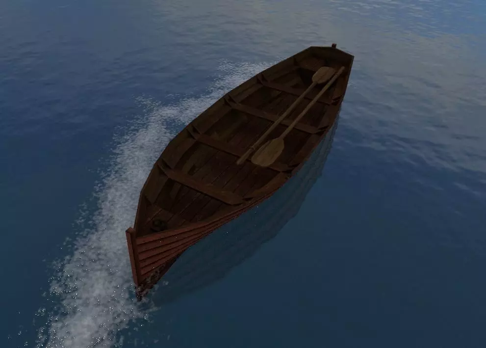 Rowboat wooden boat Low-poly 3D model_0