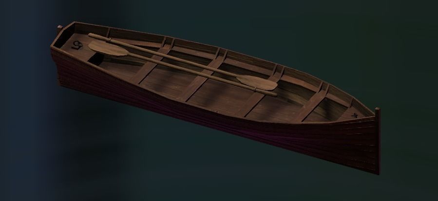 Rowboat wooden boat Low-poly 3D model_32