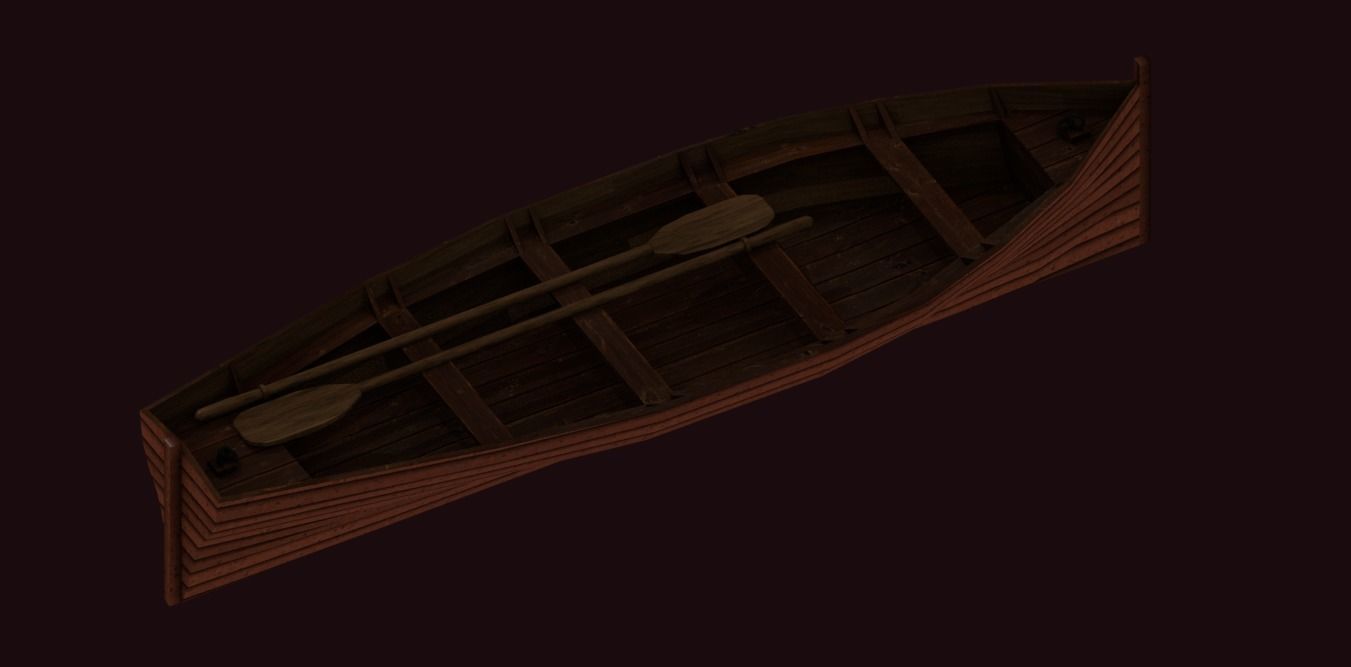 Rowboat wooden boat Low-poly 3D model_21