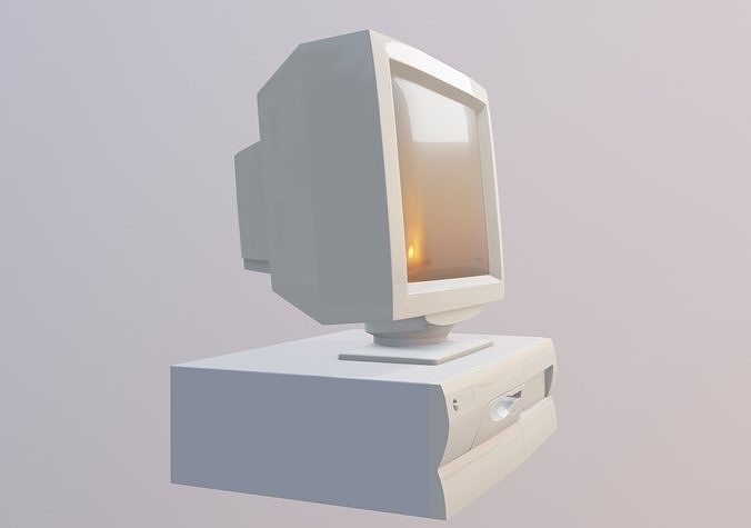 Old desktop pc and monitor Low-poly 3D model