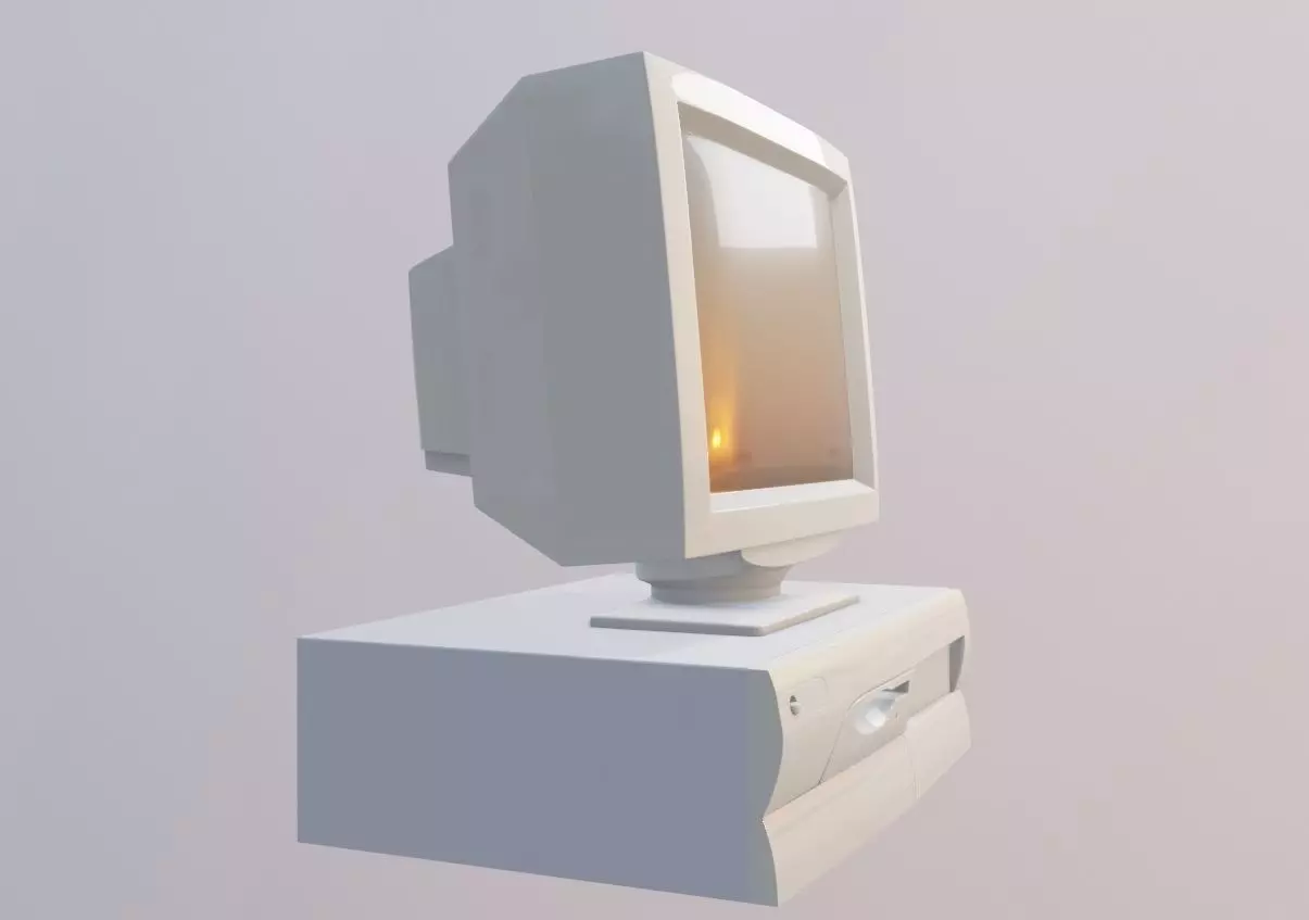 Old desktop pc and monitor Low-poly 3D model_0