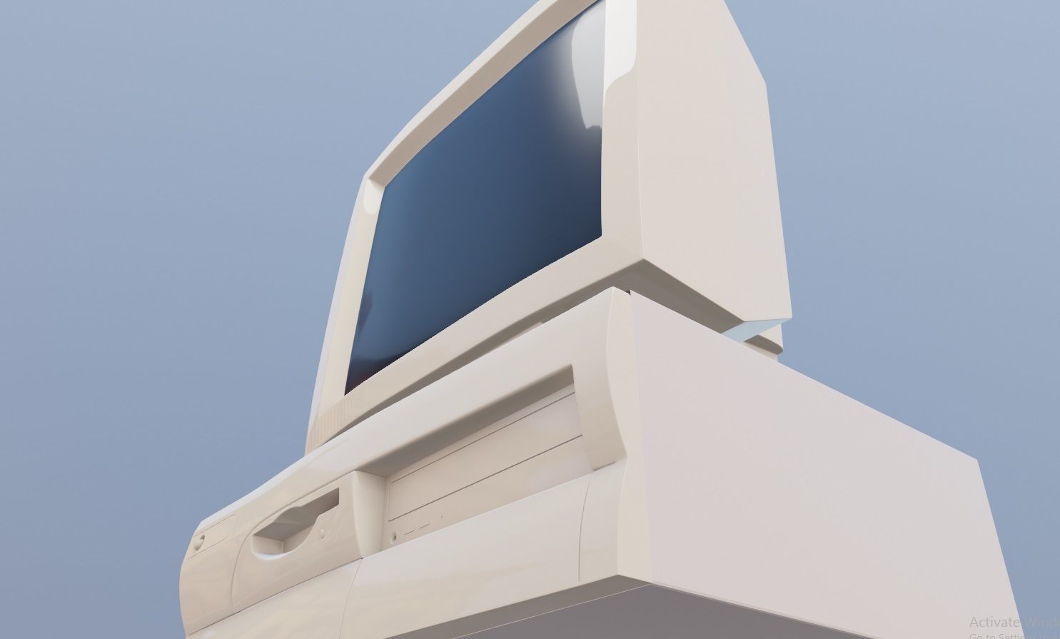 Old desktop pc and monitor Low-poly 3D model_1