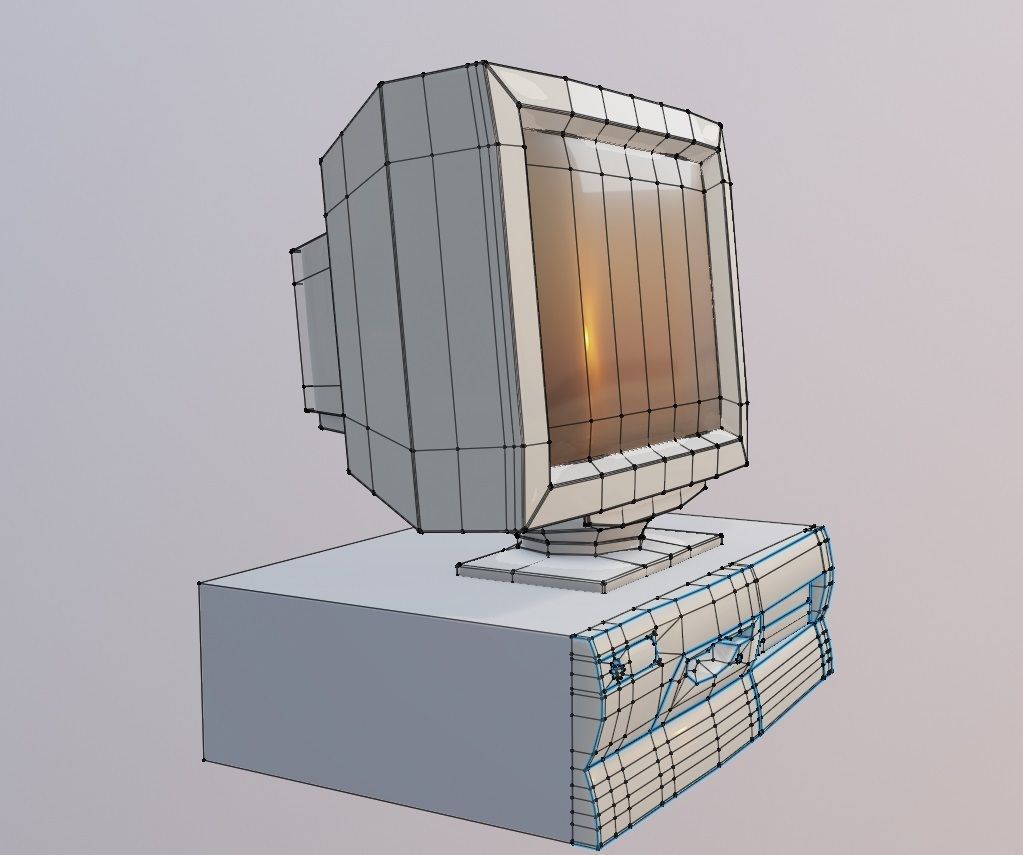 Old desktop pc and monitor Low-poly 3D model_12