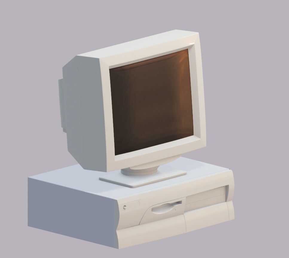 Old desktop pc and monitor Low-poly 3D model_6