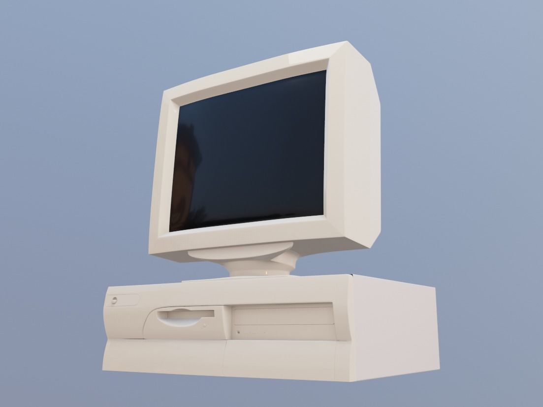 Old desktop pc and monitor Low-poly 3D model_14