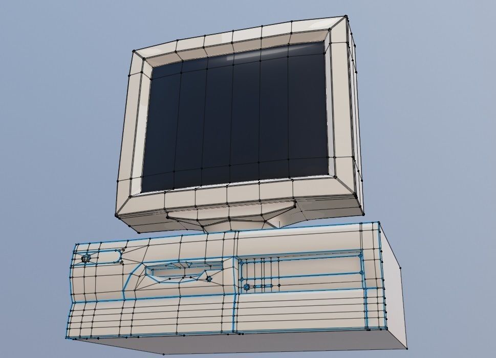Old desktop pc and monitor Low-poly 3D model_11