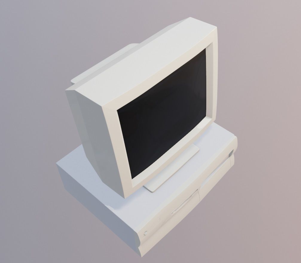 Old desktop pc and monitor Low-poly 3D model_9