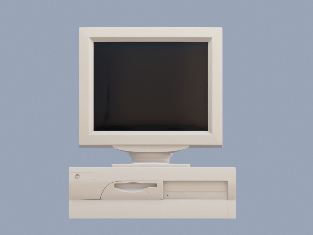 Old desktop pc and monitor Low-poly 3D model_7