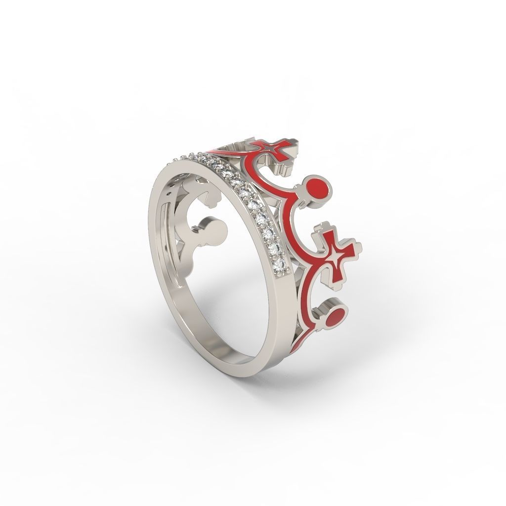 Women Crown Ring with enamel and gems CAD 3dm stl 3D print model_11