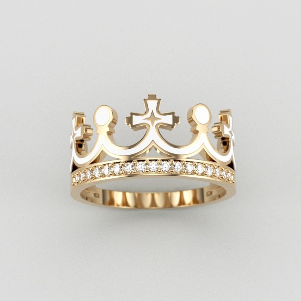 Women Crown Ring with enamel and gems CAD 3dm stl 3D print model_10