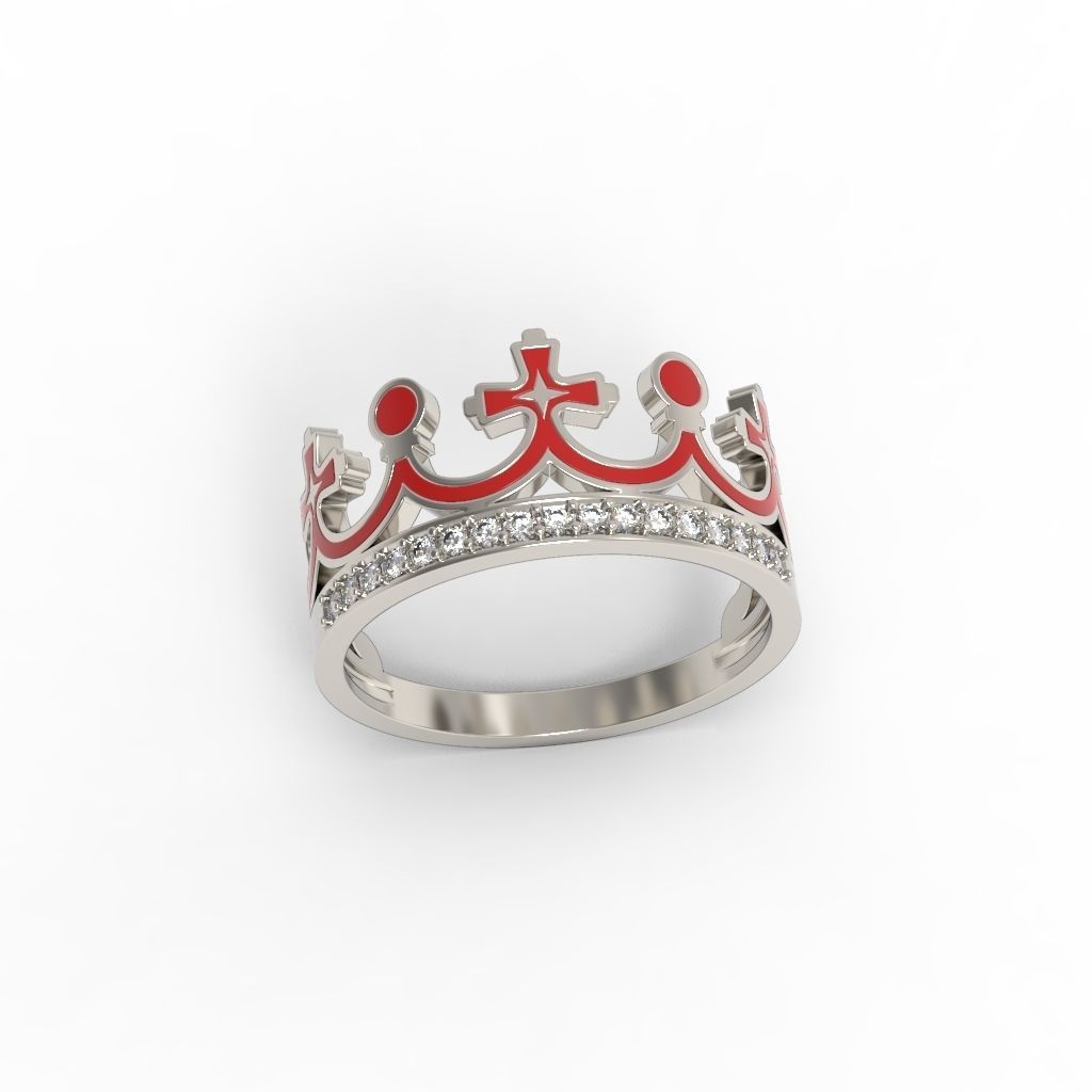 Women Crown Ring with enamel and gems CAD 3dm stl 3D print model_19