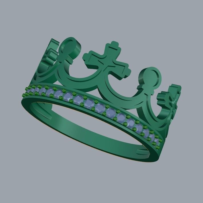Women Crown Ring with enamel and gems CAD 3dm stl 3D print model_24