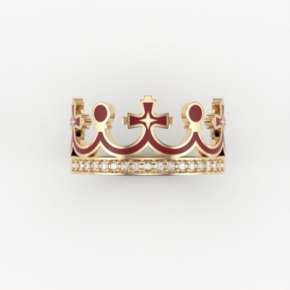 Women Crown Ring with enamel and gems CAD 3dm stl 3D print model_2