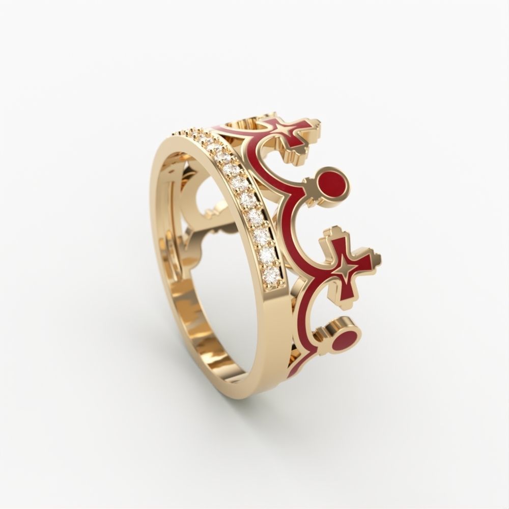 Women Crown Ring with enamel and gems CAD 3dm stl 3D print model_3