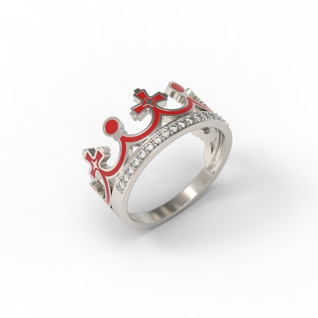 Women Crown Ring with enamel and gems CAD 3dm stl 3D print model_12