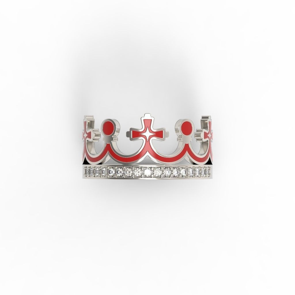 Women Crown Ring with enamel and gems CAD 3dm stl 3D print model_15