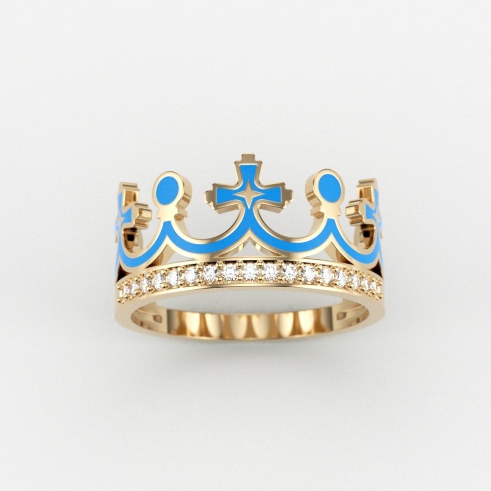 Women Crown Ring with enamel and gems CAD 3dm stl 3D print model_7