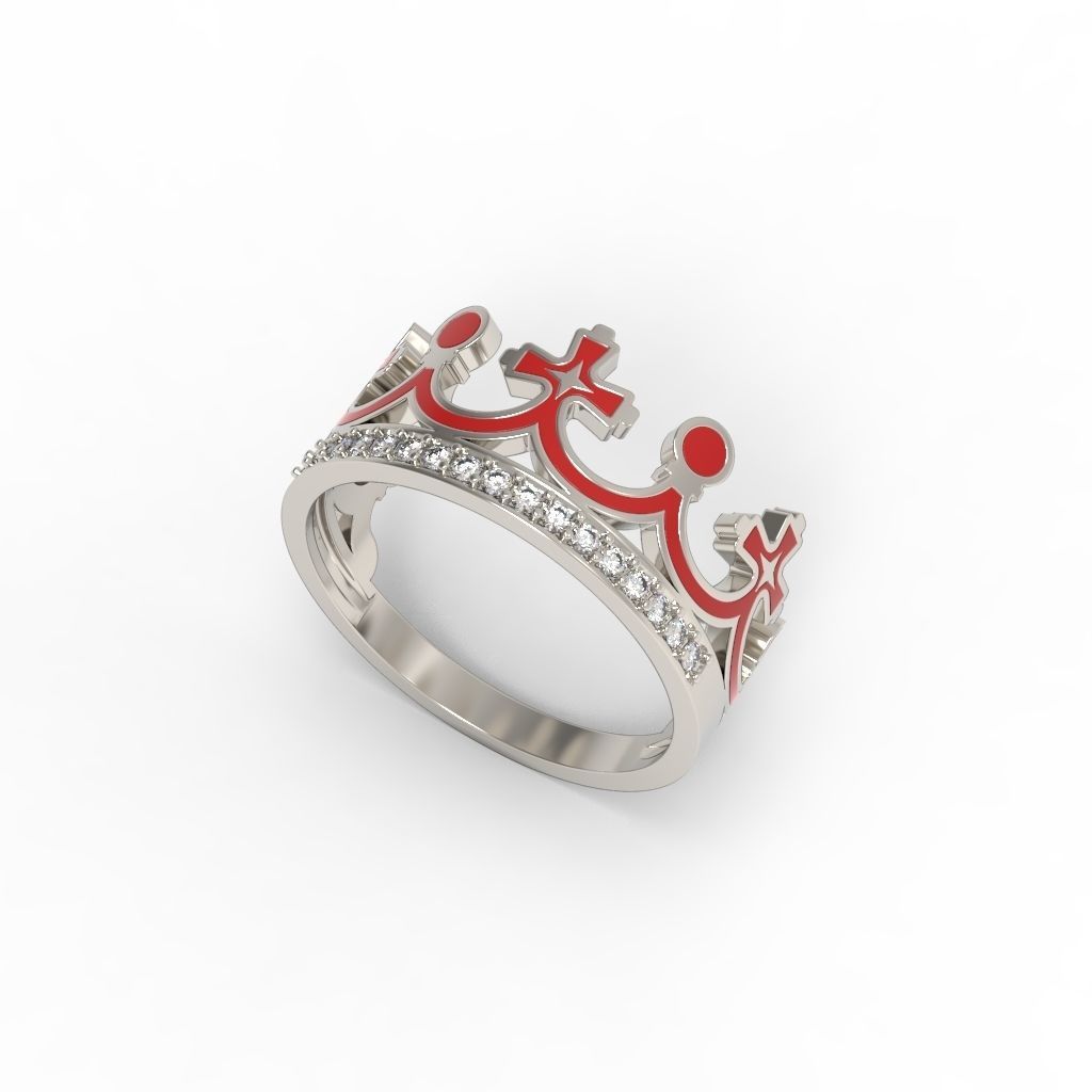 Women Crown Ring with enamel and gems CAD 3dm stl 3D print model_14
