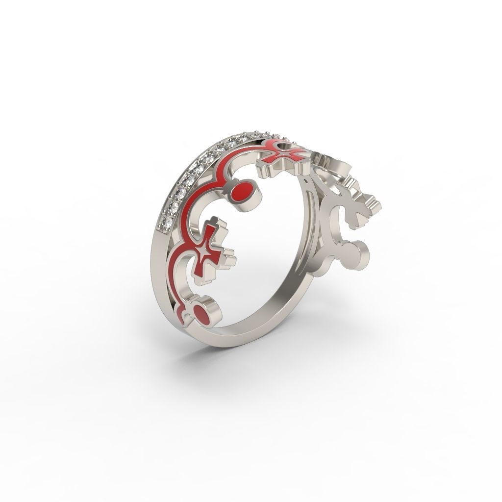 Women Crown Ring with enamel and gems CAD 3dm stl 3D print model_13