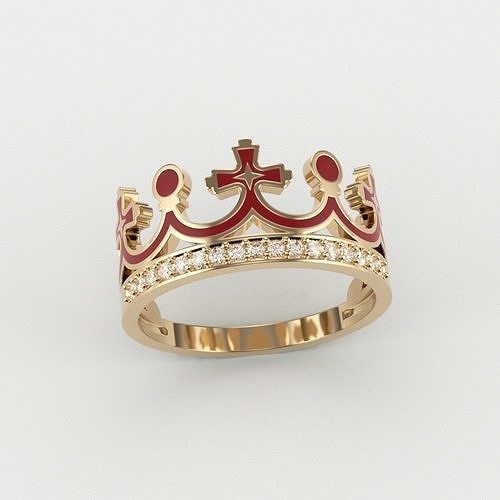 Women Crown Ring  with enamel and gems CAD 3dm stl  3D print model