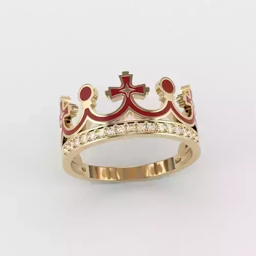 Women Crown Ring  with enamel and gems CAD 3dm stl  3D print model