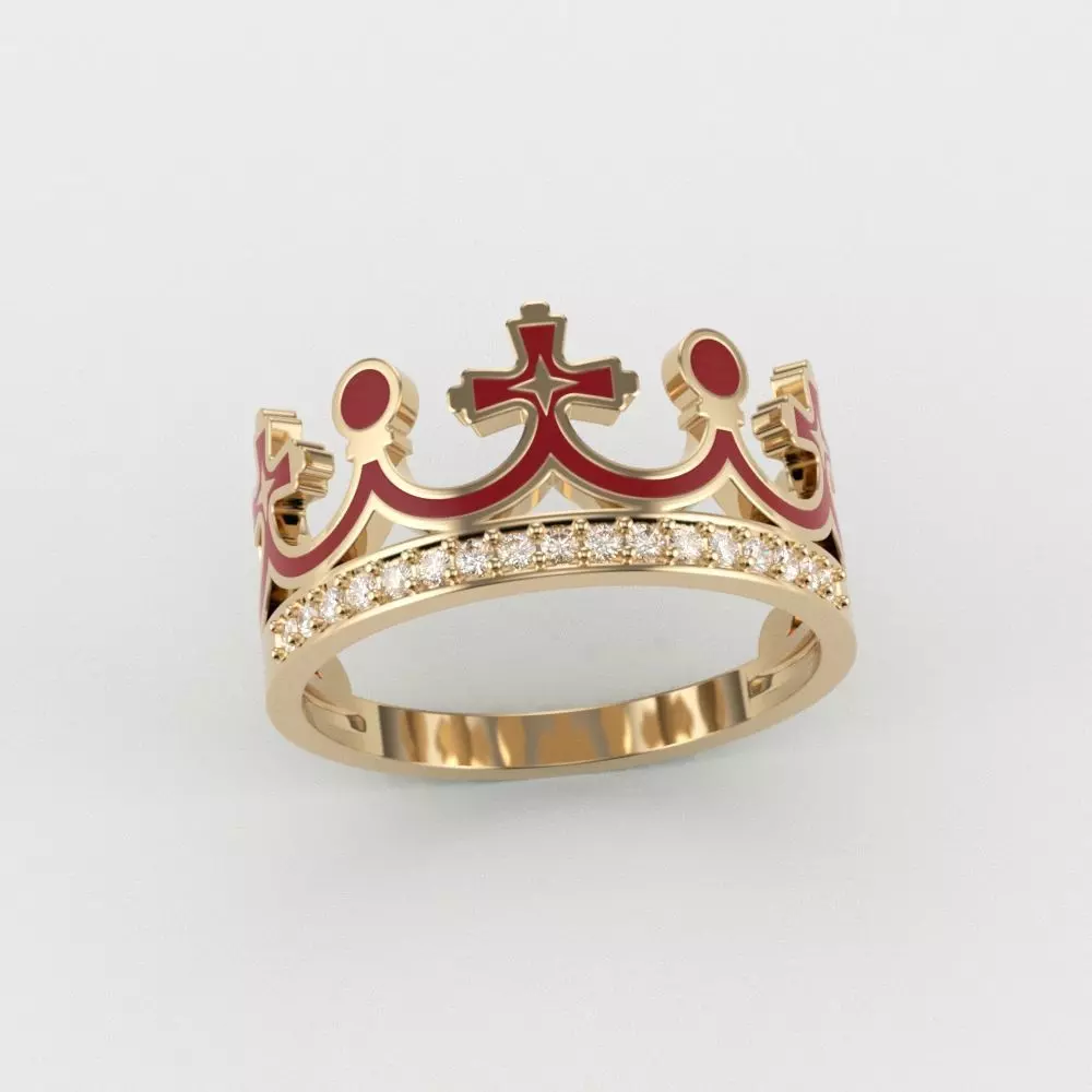 Women Crown Ring with enamel and gems CAD 3dm stl 3D print model_0