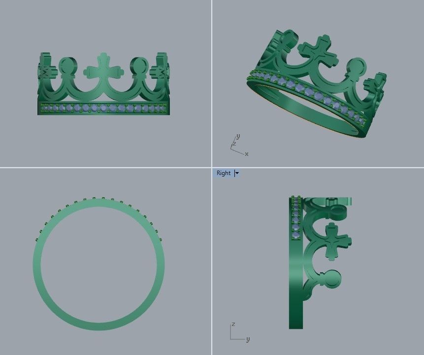 Women Crown Ring with enamel and gems CAD 3dm stl 3D print model_22